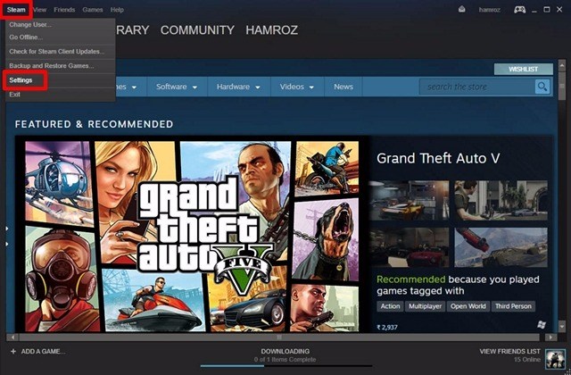 Impostazioni dell'account Steam