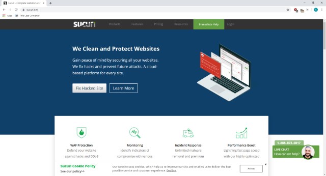 screenshot of the Sucuri homepage