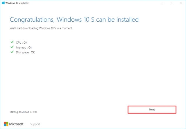 Windows 10 S Yükleyici Gereksinimleri Kontrolü