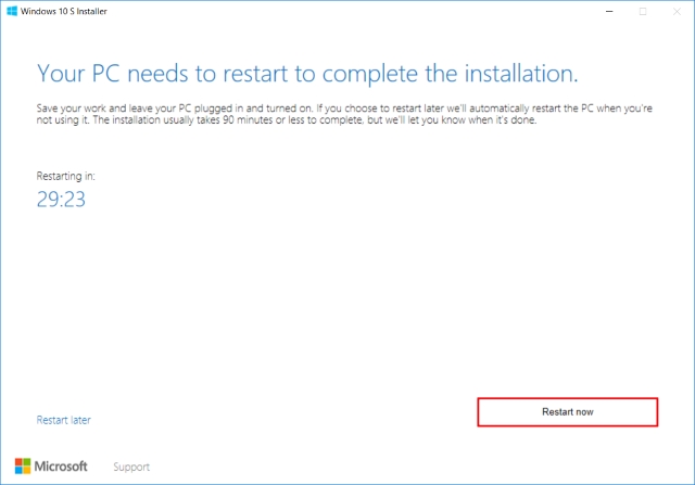 Windows 10 S Installer Restart