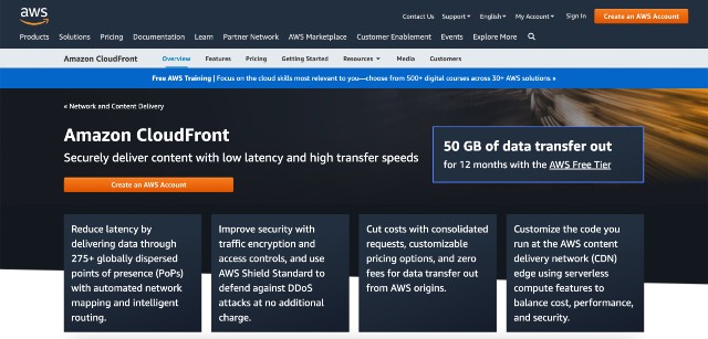 image of the amazon cloudfront homepage