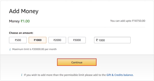 how to add amazon pay gift card money