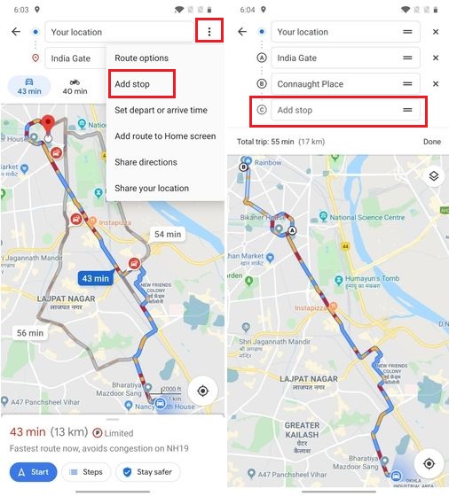 2. Add Multiple Stops while Navigating