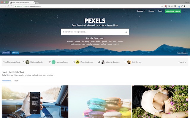 Pexels website interface