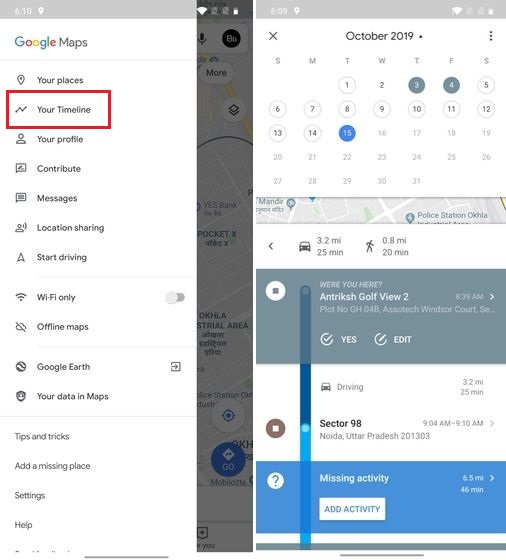 6. Track your Past Trips with Timeline with google maps tricks