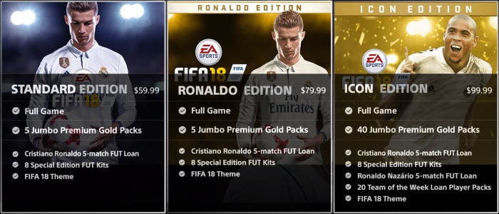 FIFA 18 Pre-Order Offers - ICON, Ronaldo and Standard Edition