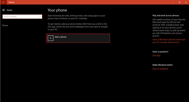Windows 10 Add Phone