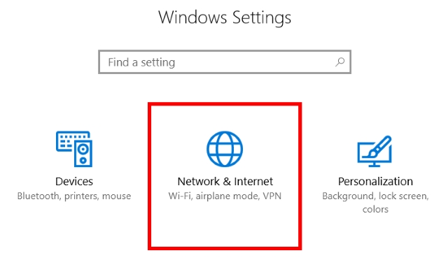 Settings - Network and Internet