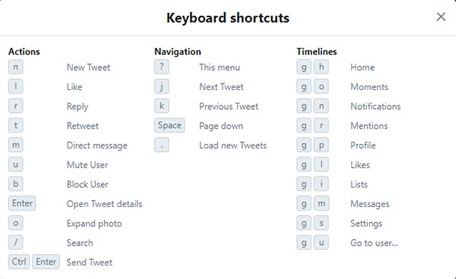 keyboard shortcuts