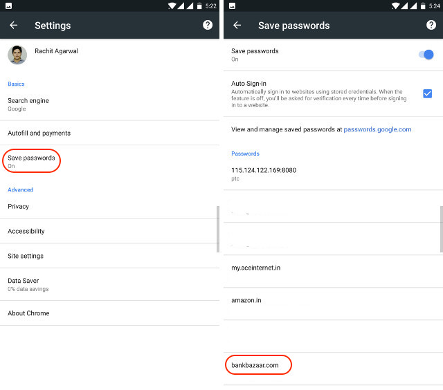 Siehe gespeichertes Passwort in Chrom auf Android Schritt 2