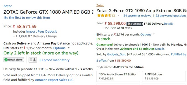 Amazon Global vs India Pricing