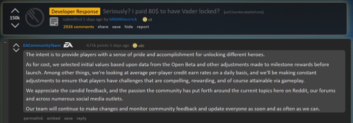 EA Reddit Reply
