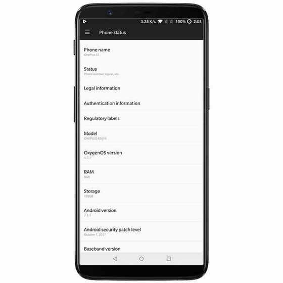 OnePlus 5T Android Nougat Oxygen OS