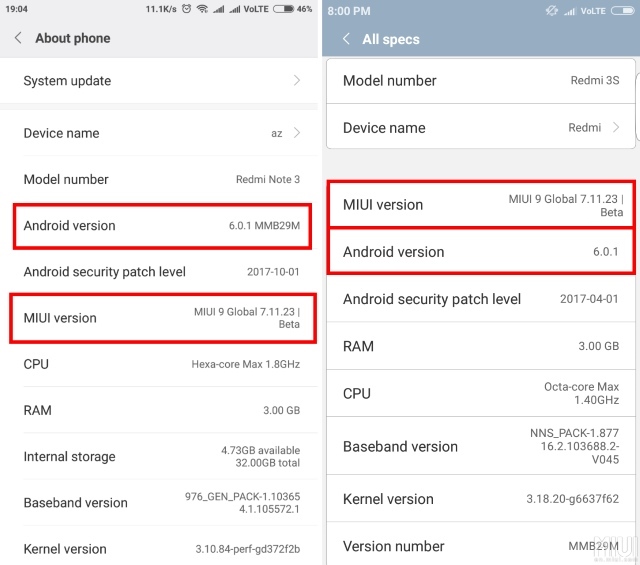 Redmi 3S and Redmi Note 3 MIUI 9 Marshmallow 6.0.1