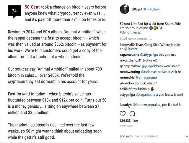 50 cent bitcoin instagram