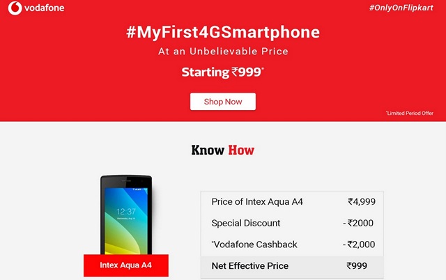 Vodafone and Flipkart Team up to Offer 4G Smartphones Starting from ₹999