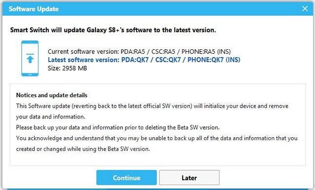 Galaxy S8 Wrong Update