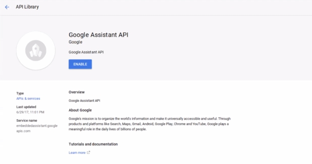 Google Assistant API Enabler