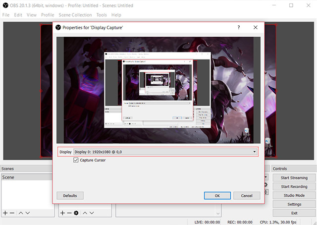 OBS display capture resolution
