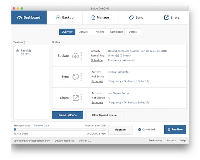 SpiderOak One Dashboard