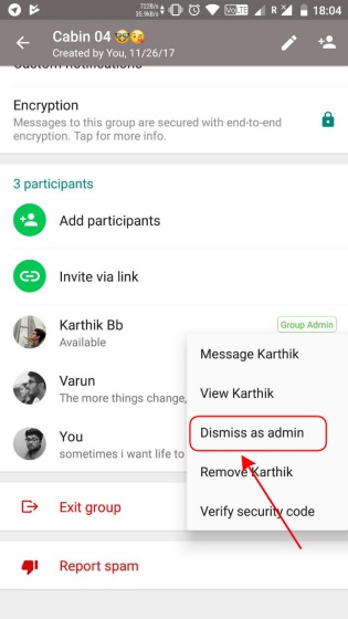demote admin whatsapp