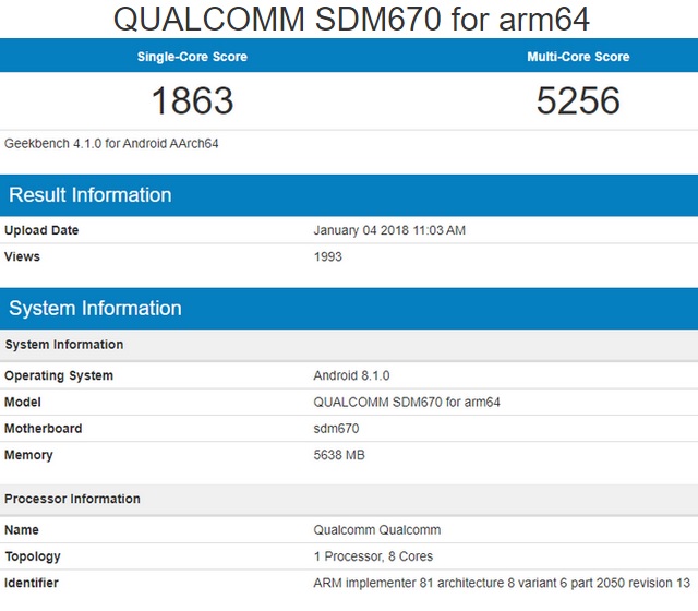 Qualcomm Snapdragon 670 Geekbench Scores Rival Snapdragon 835 Performance