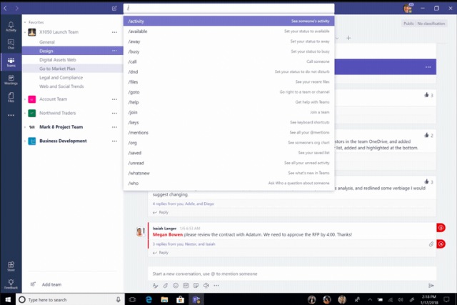 microsoft teams slash commands