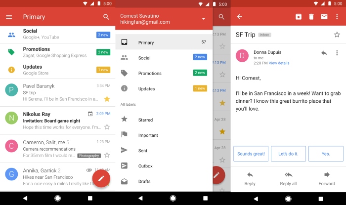 Gmail Go Screens