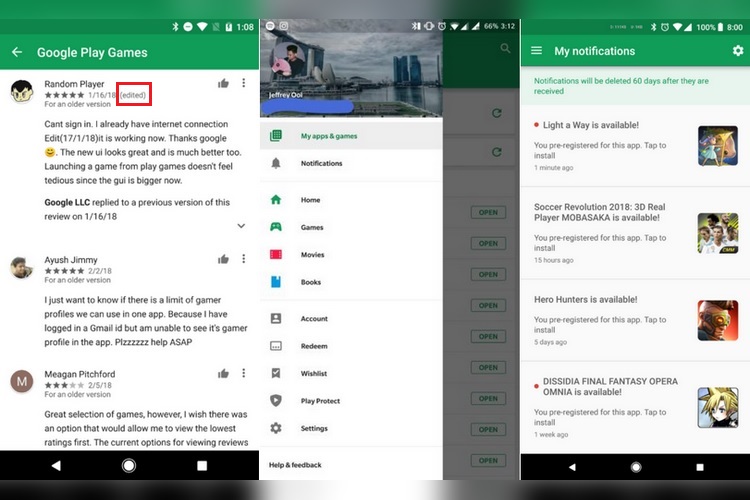 Google Play Store Update Brings Notification Section and Public Edit History of Reviews