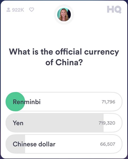 Over 90% of HQ Trivia Players Couldn’t Name China’s Currency