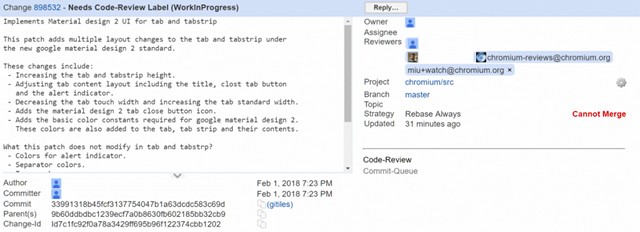 Recent Commits in Chromium Gerrit Indicate Minor Changes in Material Design 2.0