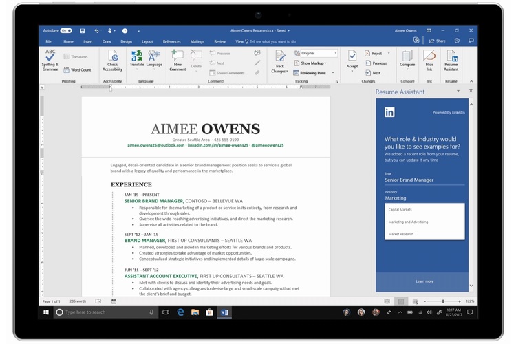 Microsoft’s Resume Assistant Tool in Word Now Available to Office 365 Subscribers