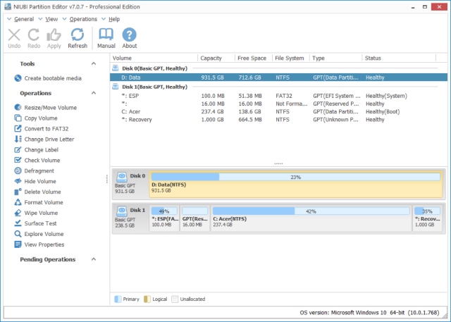 instal the new NIUBI Partition Editor Pro / Technician 9.7.3