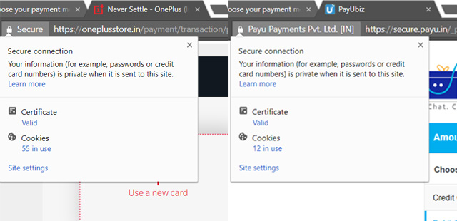 OnePlus and Samsung Payments Page