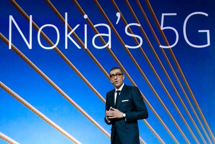 Rajeev Suri, Nokia’s President and Chief Executive Officer, speaks during the Mobile World Congress in Barcelona