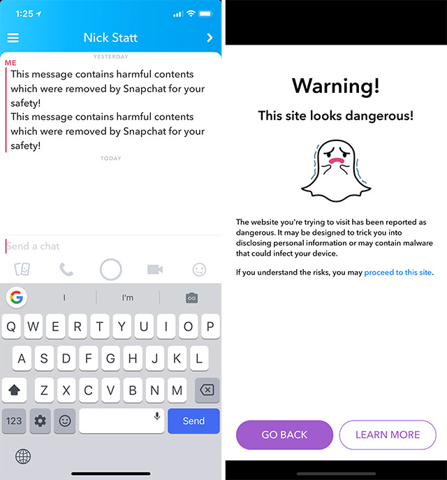 Snapchat Phishing Warning