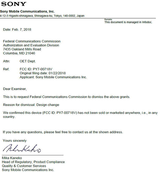 Sony FCC Letter