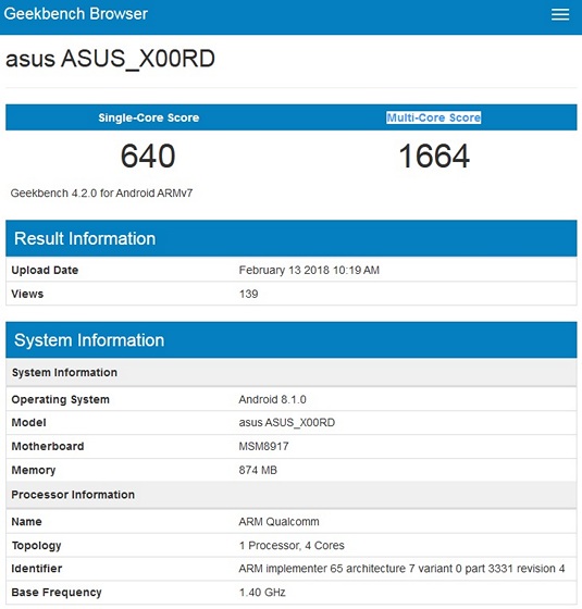 Rumored Asus ZenFone 5 Lite Spotted on Geekbench With Snapdragon 425, Android Oreo