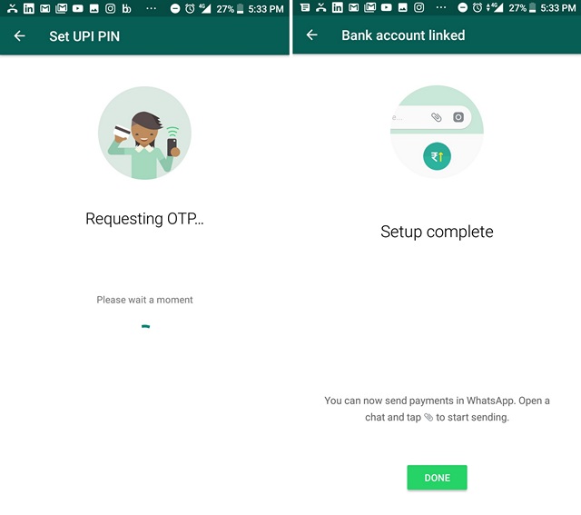 WhatsAPp Payments Setup Complete