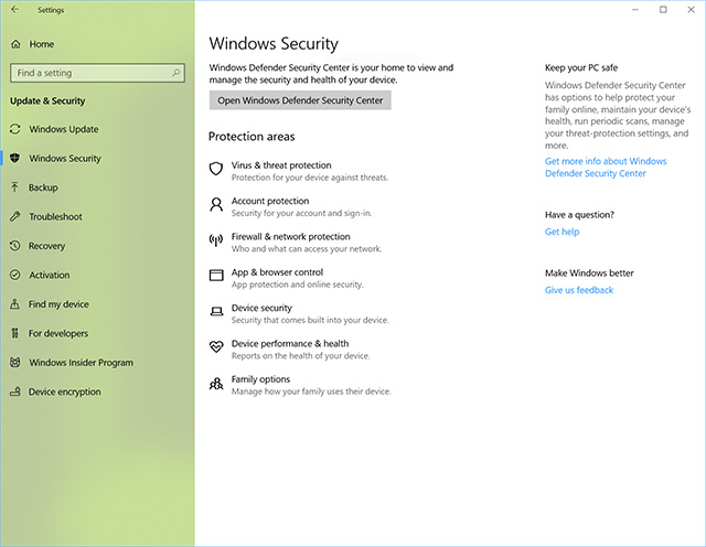 Windows 10 Windows Security