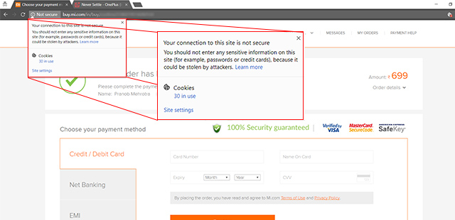 Xiaomi India website not secure