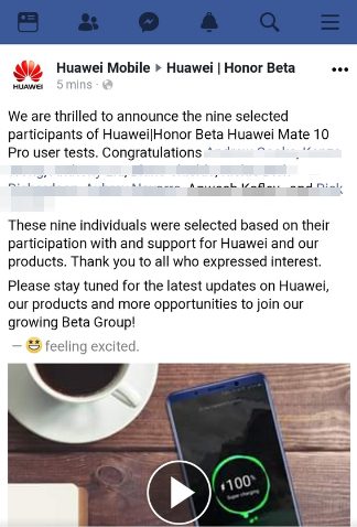 One of Huawei's Facebook Posts urging users to review the phone (Image: 9to5Google)