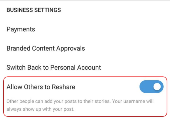 instagram reshare settings