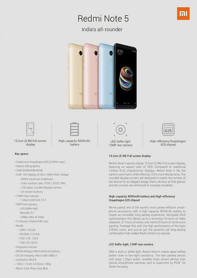 Redmi Note 5 Specs and Details Leaked in Official Posters Ahead of Launch