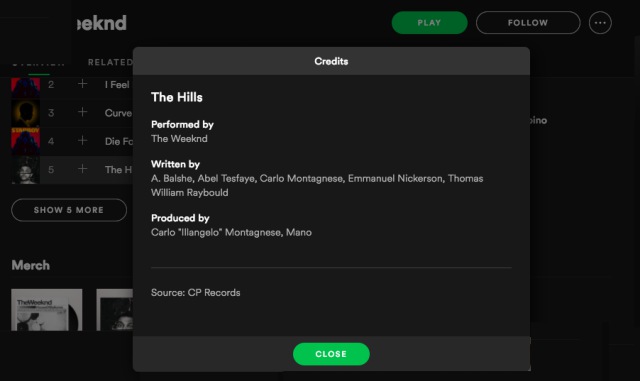 spotify credits pop-up