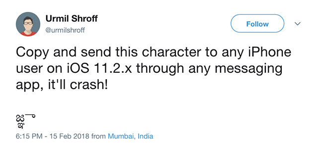 [Update: Fix is Out] People Need to Stop Using the Telugu Character to Crash iPhones