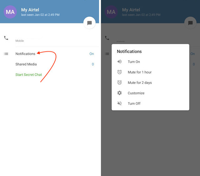 1. Turn Off Notifications for Individual Contacts 2b Telegram Messenger Tricks