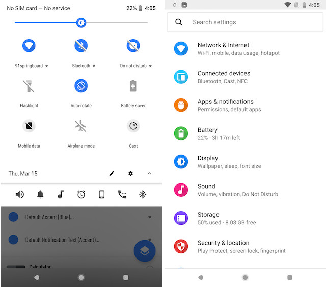 2. Get Android P like Notification Panel and Settings Menu 4