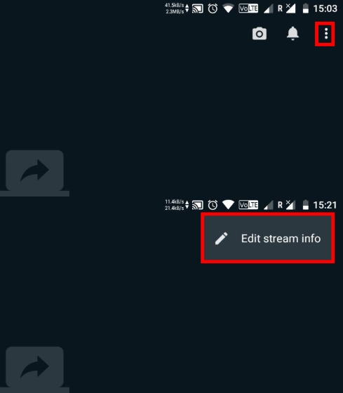 3-dot menu and Edit Stream Info
