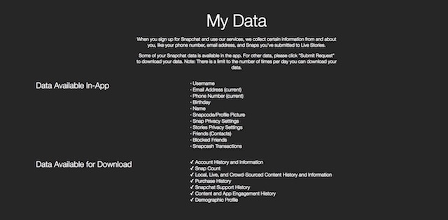 snapchat download my data
